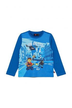 Lego longsleeve din bumbac pentru copii culoarea albastru marin, cu imprimeu