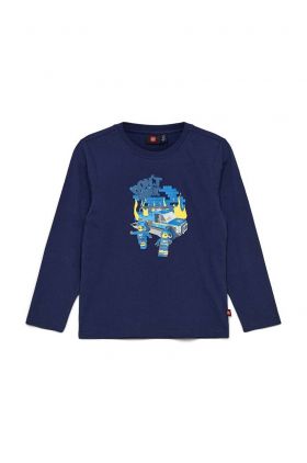 Lego longsleeve din bumbac pentru copii culoarea albastru marin, cu imprimeu