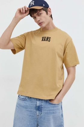 Vans tricou din bumbac barbati, culoarea galben, cu imprimeu