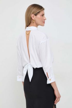 Elisabetta Franchi camasa din bumbac femei, culoarea alb, cu guler clasic, regular