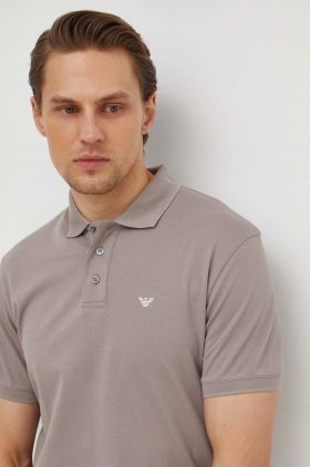 Emporio Armani polo de bumbac culoarea bej, neted