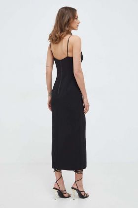 Bardot rochie culoarea negru, midi, mulata