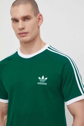 adidas Originals tricou din bumbac 3-Stripes Tee bărbați, culoarea verde, cu imprimeu, IM9387