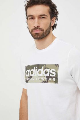 adidas tricou din bumbac bărbați, culoarea alb, cu imprimeu IN6473