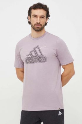 adidas tricou din bumbac bărbați, culoarea violet, cu imprimeu IN6270