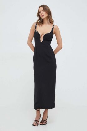 Bardot rochie culoarea negru, maxi, mulata