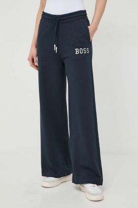 BOSS Orange pantaloni de trening din bumbac culoarea bleumarin, cu imprimeu 50518036