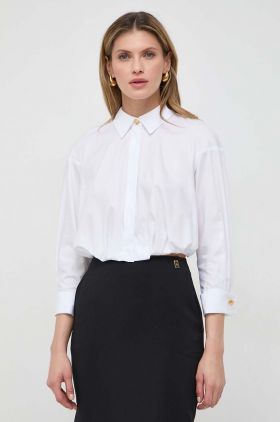 Elisabetta Franchi camasa din bumbac femei, culoarea alb, cu guler clasic, regular