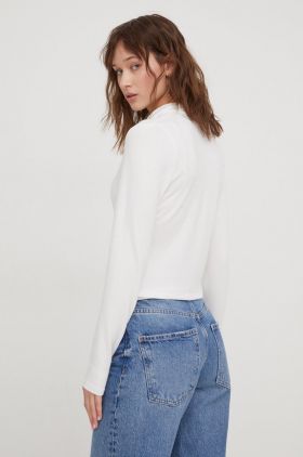 Abercrombie & Fitch longsleeve femei, culoarea alb