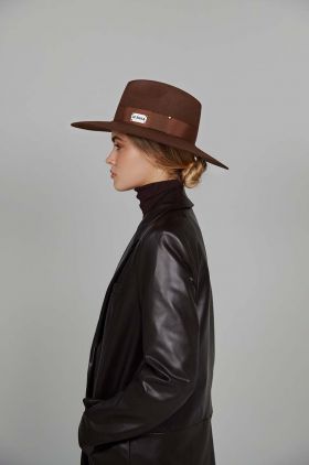 LE SH KA headwear palarie Brown Fedora culoarea bej, de lana