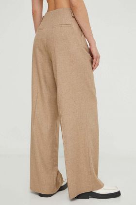 Remain pantaloni de trening cu amestec de lână culoarea bej, drept, high waist