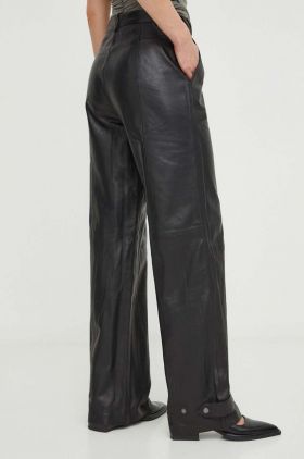 Gestuz pantaloni de piele femei, culoarea negru, drept, high waist 10908763