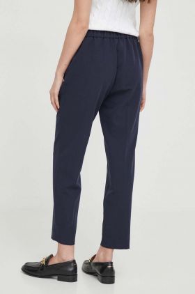 Sisley pantaloni femei, culoarea albastru marin, drept, high waist