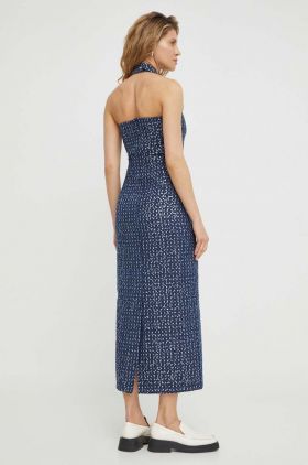 Résumé rochie din bumbac culoarea albastru marin, maxi, drept