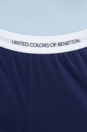 United Colors of Benetton pantaloni scurți din bumbac lounge culoarea albastru marin, neted, high waist