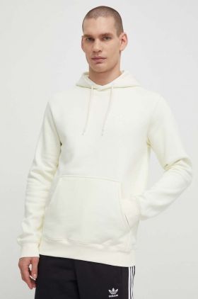 adidas Originals bluză Trefoil Essentials Hoody bărbați, culoarea bej, cu glugă, uni, IR7790