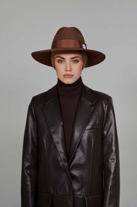 LE SH KA headwear palarie Brown Fedora culoarea bej, de lana