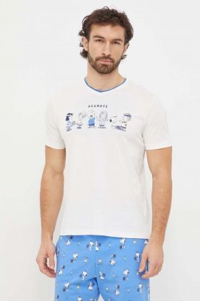 United Colors of Benetton tricou lounge din bumbac x Peanuts culoarea bej, cu imprimeu