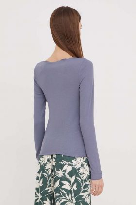 Abercrombie & Fitch longsleeve femei, culoarea albastru marin