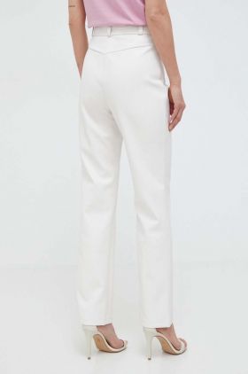 Bardot pantaloni femei, culoarea bej, drept, high waist