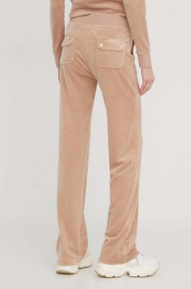 Juicy Couture pantaloni de trening din velur culoarea bej, neted