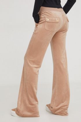 Juicy Couture pantaloni de trening din velur culoarea bej, neted