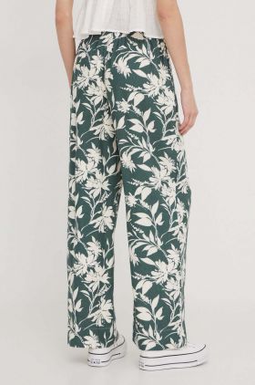 Abercrombie & Fitch pantaloni din in culoarea verde, lat, high waist