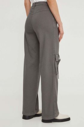 Gestuz pantaloni femei, culoarea gri, lat, high waist 10908720