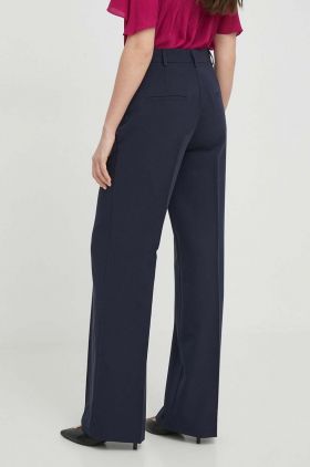 Sisley pantaloni femei, culoarea albastru marin, drept, high waist