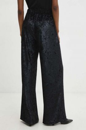 Answear Lab pantaloni de catifea culoarea negru, lat, high waist