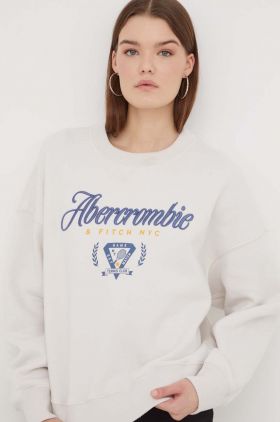 Abercrombie & Fitch bluza femei, culoarea bej, cu imprimeu