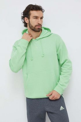 adidas bluză bărbați, culoarea verde, cu glugă, uni IX3951