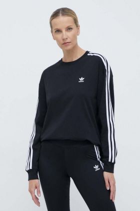 adidas Originals tricou cu manecă lungă 3-Stripes longsleeve de damă, culoarea negru, IU2412