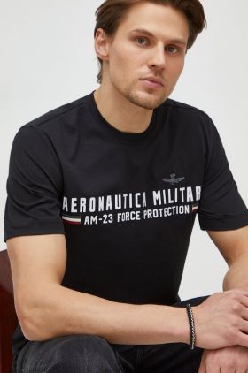 Aeronautica Militare tricou din bumbac barbati, culoarea negru, cu imprimeu