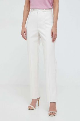 Bardot pantaloni femei, culoarea bej, drept, high waist