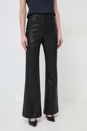 Bardot pantaloni femei, culoarea negru, evazati, high waist