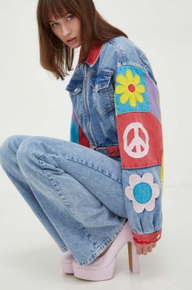 Moschino Jeans geaca jeans femei, de tranzitie, oversize