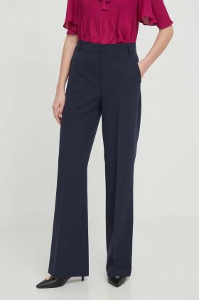 Sisley pantaloni femei, culoarea albastru marin, drept, high waist