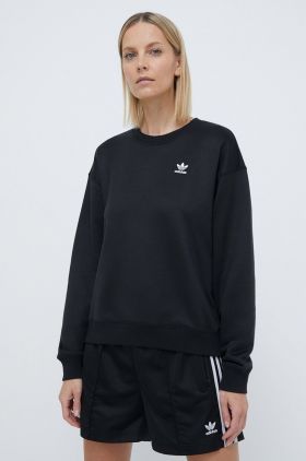 adidas Originals bluză Trefoil Crew femei, culoarea negru, cu imprimeu, IU2410