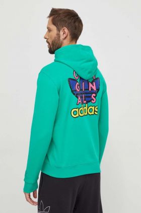 adidas Originals hanorac de bumbac bărbați, culoarea verde, cu glugă, cu imprimeu IM9685