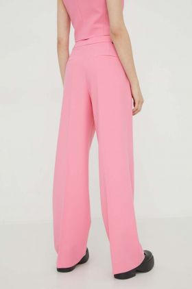 HUGO pantaloni femei, culoarea roz, drept, high waist 50508637