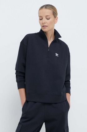 adidas Originals bluză Essentials Halfzip Sweatshirt femei, culoarea negru, uni, IU2711