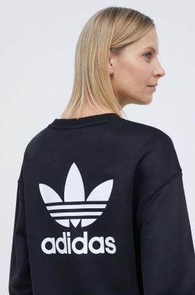 adidas Originals bluză Trefoil Crew femei, culoarea negru, cu imprimeu, IU2410