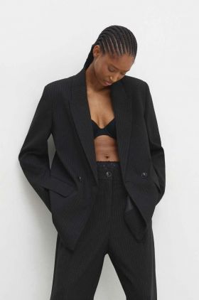 Answear Lab sacou culoarea negru, cu doua randuri de nasturi, modelator