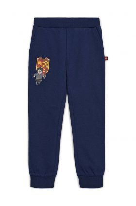 Lego pantaloni de trening din bumbac pentru copii culoarea albastru marin, cu imprimeu