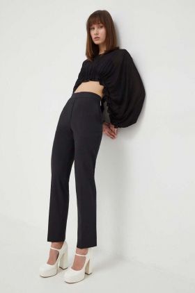 MSGM pantaloni de lână culoarea negru, drept, high waist 3641MDP15.247200