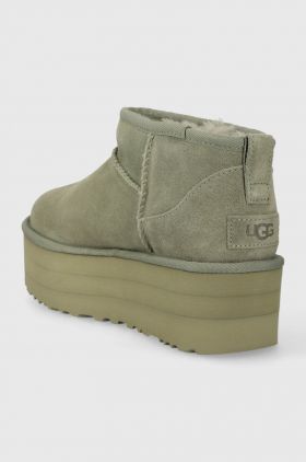 UGG cizme de zăpadă din piele întoarsă Classic Ultra Mini Platform culoarea verde, 1135092