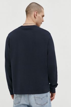 Abercrombie & Fitch longsleeve din bumbac culoarea albastru marin, neted