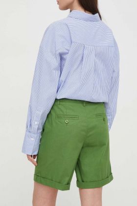 United Colors of Benetton pantaloni scurti femei, culoarea verde, neted, high waist