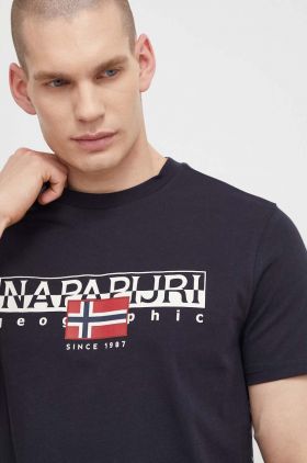 Napapijri tricou din bumbac barbati, culoarea negru, cu imprimeu